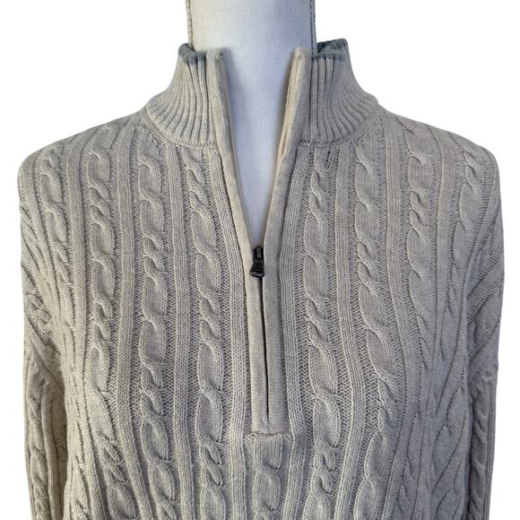 Izod Quarter 1/4 Zip Sweater Men's Size XL Ivory Cream Cable Knit 100% Cotton - Picture 2 of 8